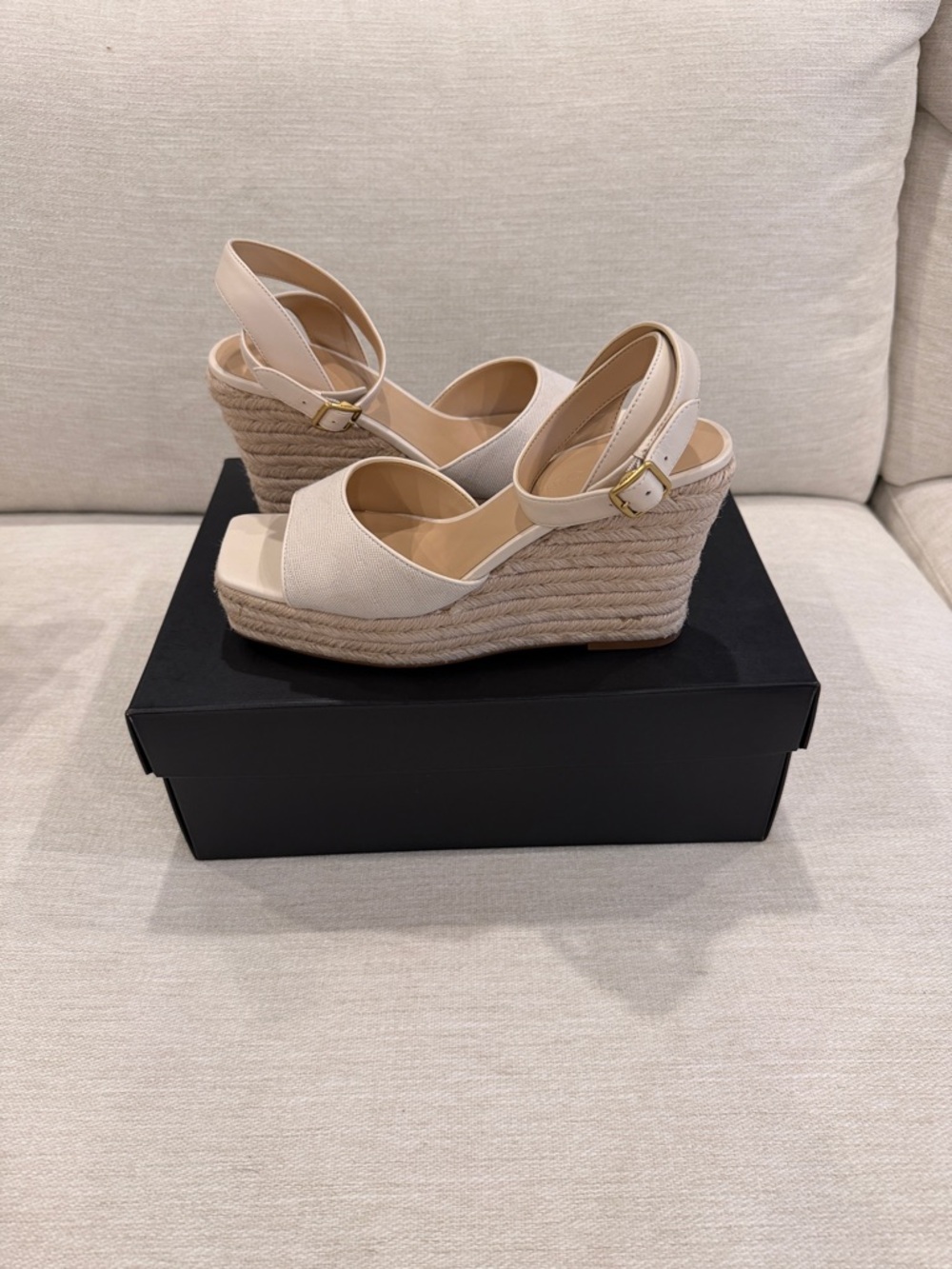 Coach Cream Espadrille Wedge Sandals with Ankle Strap